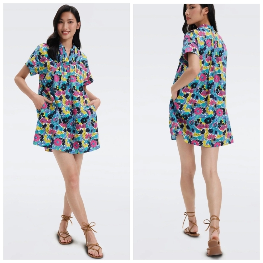 Diane von Furstenberg Floral Shift Dress Multicolor Short Sleeve Size‎ L
